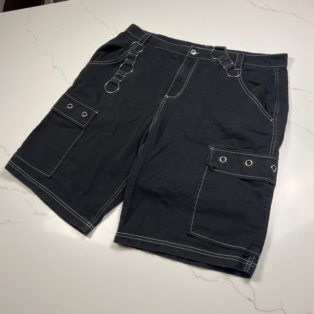 Unbranded Tripp NYC style Cargo Shorts Mens Black Contrast Stitch Goth D-Ring